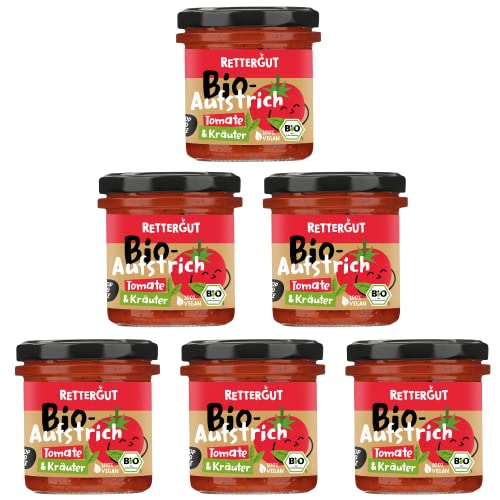 RETTERGUT 6-er Set Retterbox bio-brotaufstrich Tomate mit Kräutern (6x135g) I Aufstriche im Glas aus gerettetem Gemüse I natürliche Zutaten I vegan I Bio-Qualität von RETTERGUT