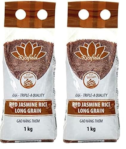 RICEFIELD Jasminreis, rot, Langkorn, 1 kg (Packung mit 2) von RICEFIELD