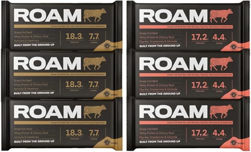 Roam Natürliche Protein Riegel, 6x45 Gramm FleischSnacks, ideal für die Carnivore-Diät, glutenfreie Trockenfleisch (6 x 45g Bars, sortiert) von ROAM