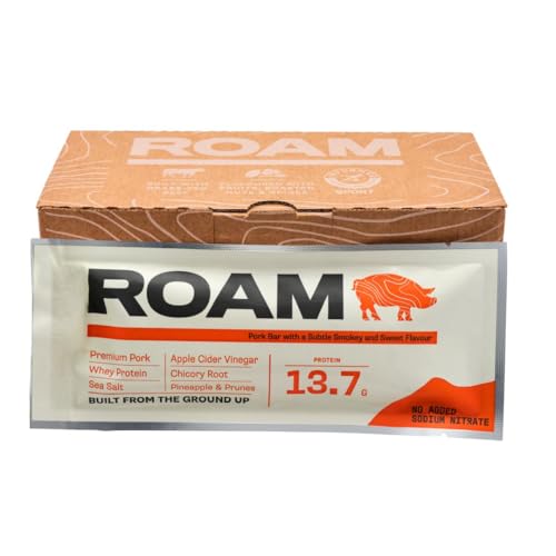 Roam Natürliche Protein Riegel, 6x45 Gramm FleischSnacks, ideal für die Carnivore-Diät, glutenfreie Trockenfleisch (Sweet & Smokey Freilandschweinefleisch, 6x45 Riegel) von ROAM