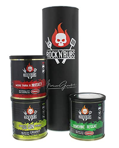 ROCK'N'RUBS Black Tube 3er Set Silver Line Grillgewürze - More Than a Whiskey, Smells Like Gin Spirit & Rumshine Reggae - 350 g von ROCK`N RUBS