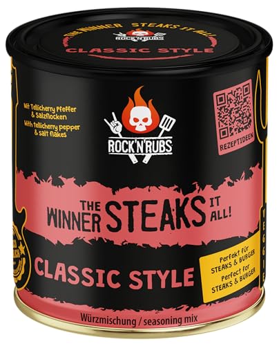 ROCK'N'RUBS Grillgewürz The Winner steaks it all - BBQ Rub zum Grillen mit Pyramidensalz & Telicherry Pfeffer - 140 g ROCK'N'RUBS Grillgewürz The Winner steaks it all - BBQ Rub zum Grillen mit Pyramidensalz & Telicherry Pfeffer - 140 g von ROCK`N RUBS