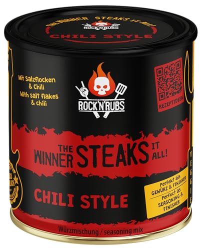 ROCK'N'RUBS Grillgewürz The Winner steaks it all - Chili Style - BBQ Rub zum Grillen mit crunchy Salzflocken gepaart mit Chili, Jalapeño und grünem Pfeffer - 180 g ROCK'N'RUBS Grillgewürz The Winner steaks it all - Chili Style - BBQ Rub zum Grillen mit crunchy Salzflocken gepaart mit Chili, Jalapeño und grünem Pfeffer - 180 g von ROCK`N RUBS