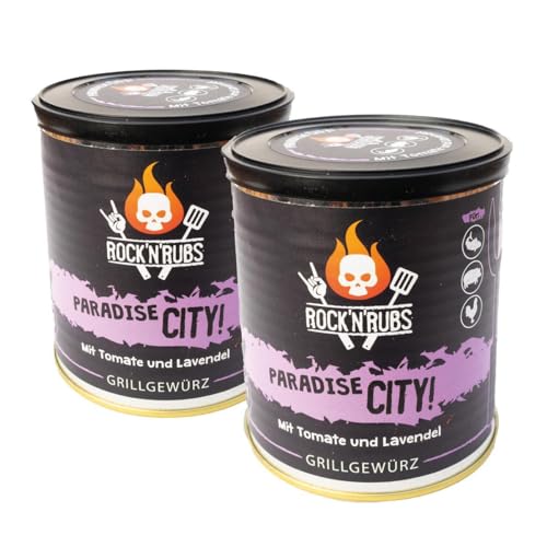 Rock'N'Rubs 2x Paradise City - BBQ Rub - rockige Gewürzzubereitung nicht nur zum Grillen, Seasoning Mix mit Lavendel, Rosmarin, Thymian und getrockneter Tomate, 2x 140g von ROCK`N RUBS