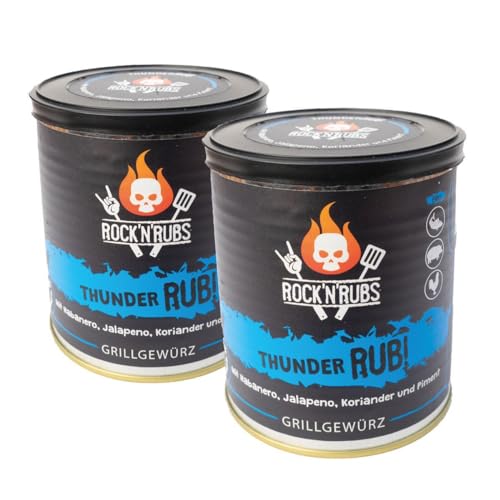 Rock'N'Rubs 2x Thunder - BBQ Rub - rockige Gewürzzubereitung mit Südstaatenfeeling, nicht nur zum Grillen, Seasoning Mix mit Habanero, Jalapeno und Piment, 2x 140g von ROCK`N RUBS