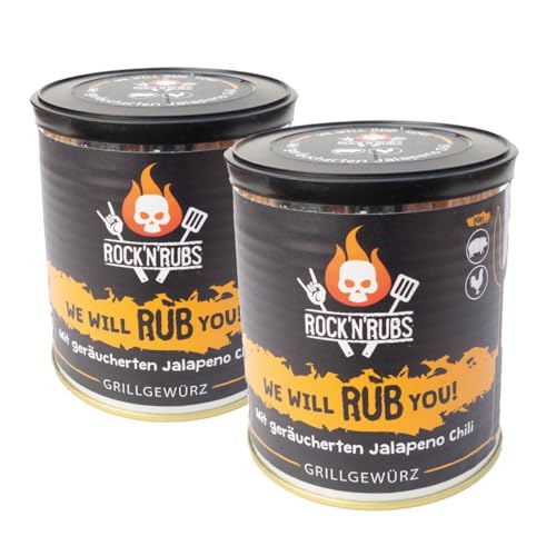 Rock'N'Rubs 2x We Will Rub You - BBQ Rub - rockige Gewürzzubereitung nicht nur zum Grillen, Seasoning Mix mit geräuchertem Jalapeno-Chili, Paprika und Thymian, 2x 140g von ROCK`N RUBS