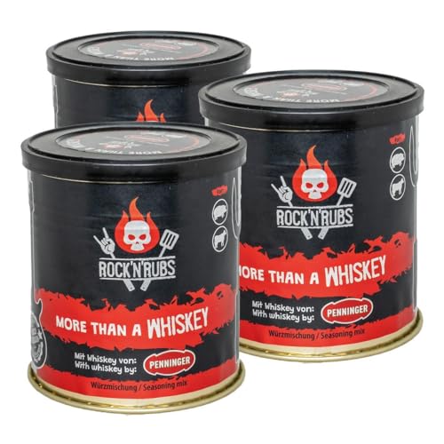Rock'N'Rubs 3x More Than a Whiskey - BBQ Rub - rockige Gewürzzubereitung nicht nur zum Grillen, Seasoning Mix mit Whiskey, Paprika, Chili und Knoblauch, 3x 130g von ROCK`N RUBS