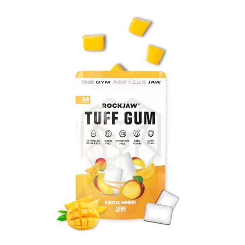 ROCKJAW® Jawline Gum - Tuff Gum 2.0 + B-Vitaminkomplex (Stim-frei) - 100% Xylitol, Aspartamfrei, zuckerfrei (2 Monate Vorrat) (Exotic Mango) von ROCKJAW