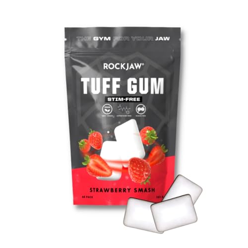 ROCKJAW® Hard Jawline Gum - Tuff Gum 2.0 mit B-Vitamin-Komplex - 100% Xylitol, Aspartamfrei, Zuckerfrei (2 Monatsvorrat) - Strawberry Smash (zeitfrei) von ROCKJAW