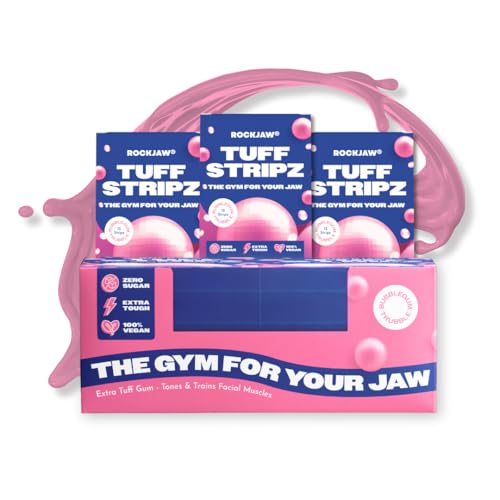 ROCKJAW® Tuff Stripz | Semi-Tough Jawline Chewing Gum | Zuckerfreier Kiefertrainer für Anfänger | 10 Packungen, 120 Stripz | 2 Monate Vorrat von ROCKJAW