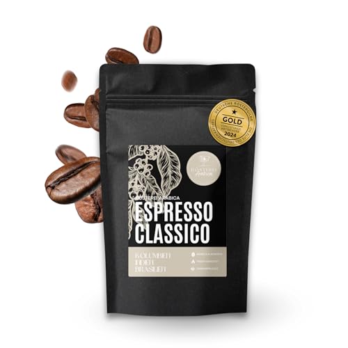 Espresso Classico Kaffee | Ganze Bohne oder Gemahlen | Arabica Robusta Blend Vollmundig Kräftig Mit Samtiger Café Crema Langzeitröstung | Goldmedaillen Gewinner 2021 Espresso Classico Kaffee | Ganze Bohne oder Gemahlen | Arabica Robusta Blend Vollmundig Kräftig Mit Samtiger Café Crema Langzeitröstung | Goldmedaillen Gewinner 2021 von RÖSTEREI Arabica KAFFEE-RÖSTEREI