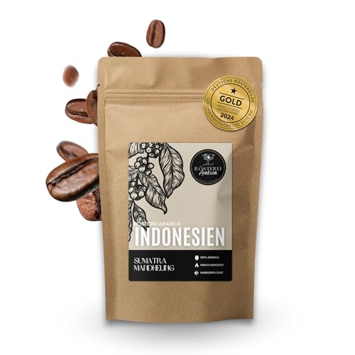 Indonesien Kaffee Sumatra Mandheling | 100% Arabica ganze Caffè Bohne oder gemahlen | Premiumqualität mit Aromen von Kakao Honig und Zitrus | Goldmedaillen Gewinner 2024 von RÖSTEREI Arabica KAFFEE-RÖSTEREI