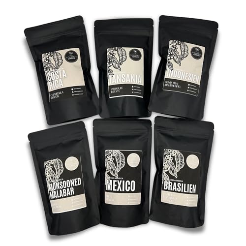 Probierset Kaffee und Espresso | Ganze Bohne oder Gemahlen – 6 Sorten Café & Espresso | Aromatisch & Vollmundig Perfekt zum Testen oder als Geschenk von RÖSTEREI Arabica KAFFEE-RÖSTEREI