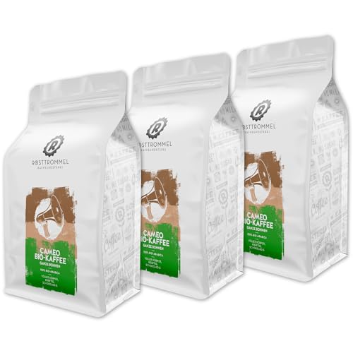 RÖSTTROMMEL Cameo, BIO-KAFFEE, Ganze Kaffee-Bohnen 3x1kg, 100% Arabica, Röstung 4/10, Honduras, Geschmack: Mittelkräftig - Schokolade - Nuss, nachhaltiger Spitzenkaffee, (DE-ÖKO-001) von ROESTTROMMEL KAFFEERÖSTEREI