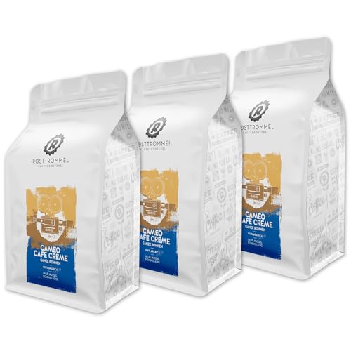 RÖSTTROMMEL Cameo, KAFFEE, Classic Crema, Ganze Kaffee-Bohnen 3x1kg, 100% Arabica, Röstung 4/10, Geschmack: Mild - Nuss - Schokolade, nachhaltiger Spitzenkaffee von ROESTTROMMEL KAFFEERÖSTEREI