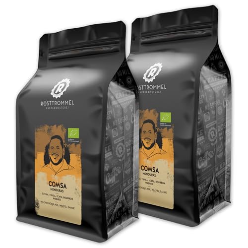 RÖSTTROMMEL Honduras, BIO-ESPRESSO, Ganze Kaffee-Bohnen 2x1kg, 100% Arabica, Röstung 6/10, Geschmack: Milchschokolade - Waffel - Sahne, nachhaltiger Spitzenkaffee, Premium Kaffee, (DE-ÖKO-001) von ROESTTROMMEL KAFFEERÖSTEREI