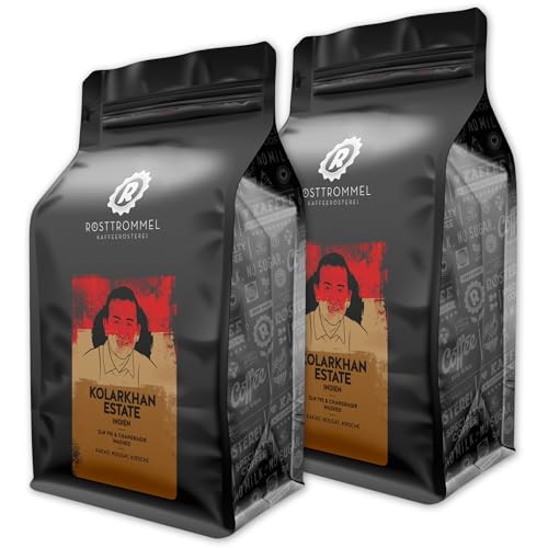 RÖSTTROMMEL Indien, ESPRESSO, Ganze Kaffee-Bohnen 2x1kg, 100% Arabica, Röstung 6/10, Geschmack: Kakao - Nougat - Kirsche, nachhaltiger Spitzenkaffee, ausgezeichnete Kaffeefarm von ROESTTROMMEL KAFFEERÖSTEREI