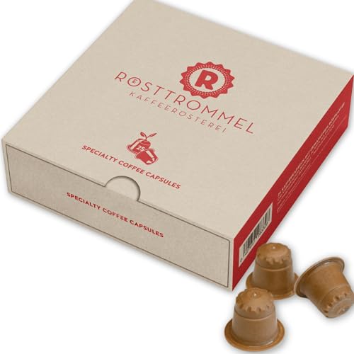 RÖSTTROMMEL Kaffee-Kapseln - 25 Stück - aus 100% nachhaltigen biobasierten Rohstoffen - 80% Arabica, 20% Canephora, Röstung 7/10, 80% Brasilien, 20% Indien, Geschmack: Schokolade, Premium Kaffee von ROESTTROMMEL KAFFEERÖSTEREI