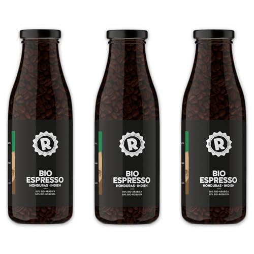 RÖSTTROMMEL Milchflasche, BIO-ESPRESSO, Ganze Kaffee-Bohnen 3x365g, 50% Arabica, 50% Canephora, Röstung 8/10, 50% Peru, 50% Indien, Geschmack: cremig - stark - Schokolade, nachhaltiger Spitzenkaffee RÖSTTROMMEL Milchflasche, BIO-ESPRESSO, Ganze Kaffee-Bohnen 3x365g, 50% Arabica, 50% Canephora, Röstung 8/10, 50% Peru, 50% Indien, Geschmack: cremig - stark - Schokolade, nachhaltiger Spitzenkaffee von ROESTTROMMEL KAFFEERÖSTEREI