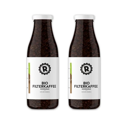 RÖSTTROMMEL Milchflasche, BIO-KAFFEE, Ganze Kaffee-Bohnen 2x365g, 100% Arabica, Röstung 4/10, Honduras, Geschmack: Mittelkräftig - Schoko - Nuss, nachhaltiger Spitzenkaffee, (DE-ÖKO-001) von ROESTTROMMEL KAFFEERÖSTEREI