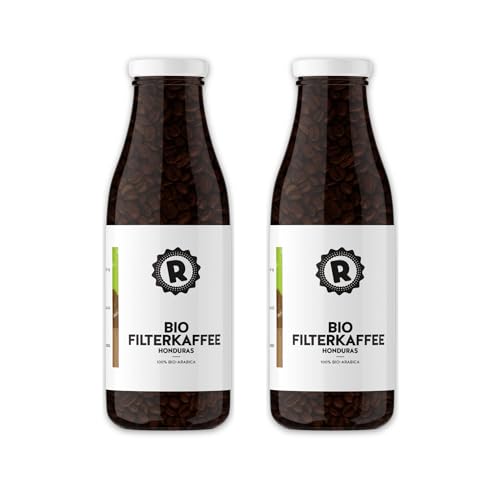 RÖSTTROMMEL Milchflasche, BIO-KAFFEE, Ganze Kaffee-Bohnen 2x365g, 100% Arabica, Röstung 4/10, Honduras, Geschmack: Mittelkräftig - Schoko - Nuss, nachhaltiger Spitzenkaffee, (DE-ÖKO-001) von ROESTTROMMEL KAFFEERÖSTEREI