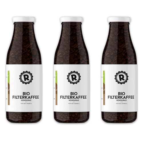 RÖSTTROMMEL Milchflasche, BIO-KAFFEE, Ganze Kaffee-Bohnen 3x365g, 100% Arabica, Röstung 4/10, Honduras, Geschmack: Mittelkräftig - Schoko - Nuss, nachhaltiger Spitzenkaffee, (DE-ÖKO-001) von ROESTTROMMEL KAFFEERÖSTEREI