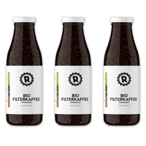 RÖSTTROMMEL Milchflasche, BIO-KAFFEE, Ganze Kaffee-Bohnen 3x365g, 100% Arabica, Röstung 4/10, Honduras, Geschmack: Mittelkräftig - Schoko - Nuss, nachhaltiger Spitzenkaffee, (DE-ÖKO-001) von ROESTTROMMEL KAFFEERÖSTEREI