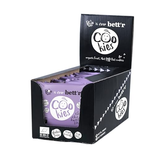 Bett'r Choc Chip & Haselnuss Vegan Kekse Einzeln Verpackt -100% Bio, Organisch, Glutenfrei, Ohne Zuckerzusatz-18 x 40 g von ROOKIES