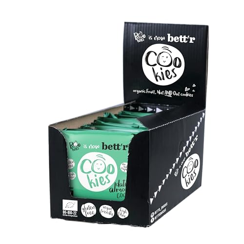 Bett'r Datteln & Mandel Vegan Kekse Einzeln Verpackt-100% Bio, Organisch, Glutenfrei, Ohne Zuckerzusatz-18 x 40g Bett'r Datteln & Mandel Vegan Kekse Einzeln Verpackt-100% Bio, Organisch, Glutenfrei, Ohne Zuckerzusatz-18 x 40g von ROOKIES