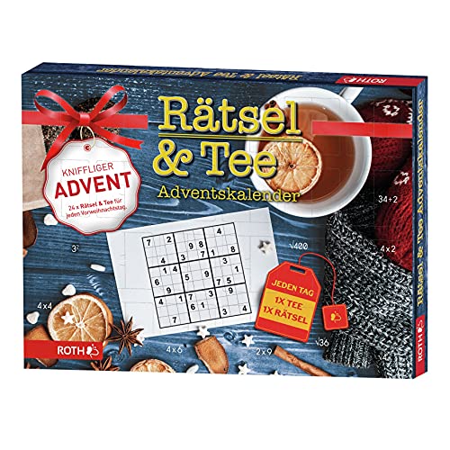 ROTH Rätsel + Tee-Adventskalender 2022 gefüllt mit hochwertigem Tee und Rätseln, Rätsel + Teebeutel-Kalender für die Vorweihnachtszeit von ROTH