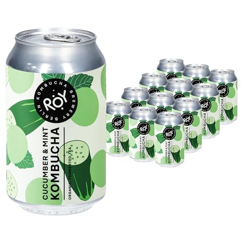 ROY Cucumber & Mint Kombucha Bio, 12 Dosen à 330 ml Bio Kombucha mit Gurken- und Minzgeschmack, handgefertigt in unserer Berliner Brauerei, vegan, glutenfrei, laktosefrei, 12er Pack, inkl. Pfand von ROY Kombucha Brewery Berlin