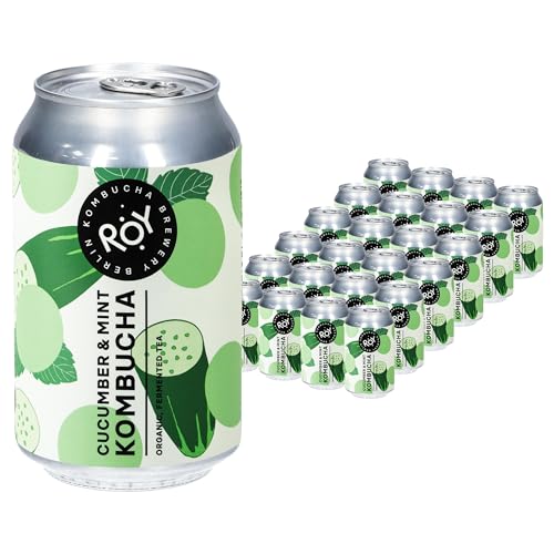 ROY Cucumber & Mint Kombucha Bio, 24 Dosen à 330 ml Bio Kombucha mit Gurken- und Minzgeschmack, handgefertigt in unserer Berliner Brauerei, vegan, glutenfrei, laktosefrei, 24er Pack, inkl. 6,00€ Pfand von ROY Kombucha Brewery Berlin