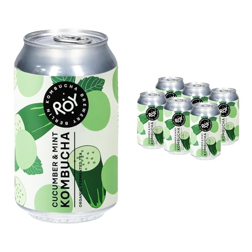 ROY Cucumber & Mint Kombucha Bio, 6 Dosen à 330 ml Bio Kombucha mit Gurken- und Minzgeschmack, handgefertigt in unserer Berliner Brauerei, vegan, glutenfrei, laktosefrei, 6er Pack, inkl. Pfand von ROY Kombucha Brewery Berlin