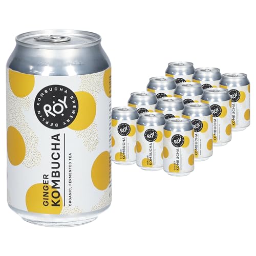 ROY Ginger Kombucha Bio, 12 Dosen à 330 ml Bio Kombucha mit Ingwer, handgefertigt in unserer Berliner Brauerei, vegan, glutenfrei, laktosefrei, 12er Pack, inkl. Pfand von ROY Kombucha Brewery Berlin