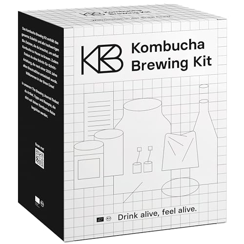 Kombucha Brewing Kit Bio, Kombucha Starter Set mit Bio-SCOBY Starterkultur und Kombucha Pilz, Gärgefäß, Bügelflasche, BioRohrohrzucker und Glasstrohhalm, handgefertigt, vegan, glutenfrei, laktosefrei von ROY Kombucha Brewery Berlin