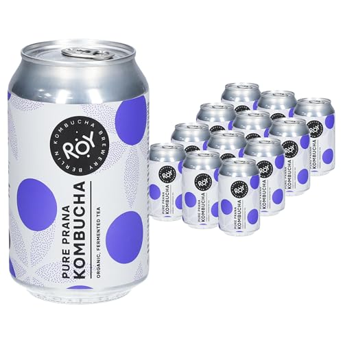 ROY Pure Prana Kombucha Bio, 12 Dosen à 330 ml Bio Kombucha, handgefertigt in unserer Berliner Brauerei, vegan, glutenfrei, laktosefrei, 12er Pack, inkl. 3,00 € Pfand von ROY Kombucha Brewery Berlin