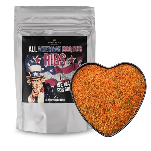 All American BBQ Ribs 1kg - Perfekte Ribs aus dem Smoker - Authentisch Amerikanische Barbecue Trockenmarinade Für Unverwechselbaren Grillgenuss von ROYAL SPICE