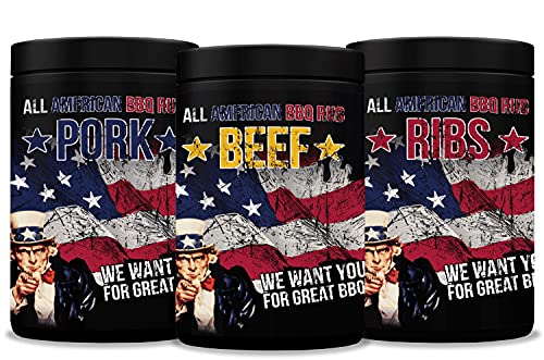 All American BBQ Rub Set - Pork, Beef & Ribs - 3x350g - Authentisch Amerikanische Barbecue Trockenmarinaden Für Unverwechselbaren Grillgenuss von ROYAL SPICE bbq rubs & spices