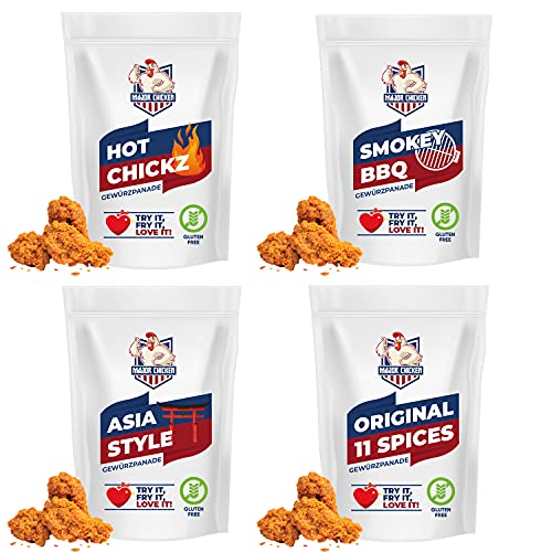 Major-Chicken 4er Probier Mix Set - Chicken Gewürzpanade / Hähnchen Marinade 220g in 4 Geschmäckern - Original, Spicy, Smokey & Asia - Paniermischung für Chicken Wings, Hot Wings uvm von ROYAL SPICE
