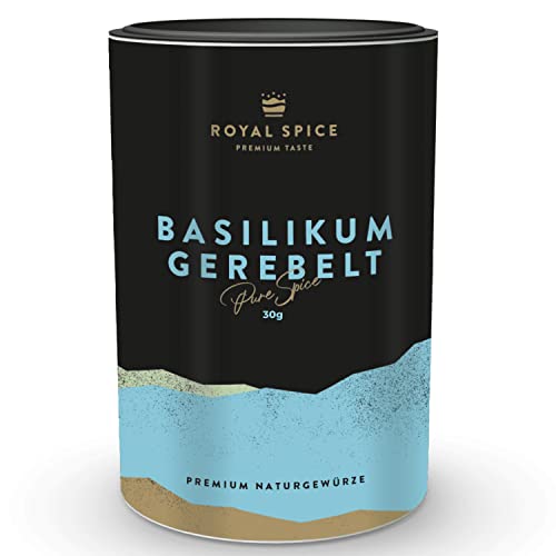 Royal Spice 100% Basilikum getrocknet und gerebelt 30g - Ideal für die italienische & mediterrane Küche auf Tomaten, Mozzarella & zu Pestos - Italienische getrocknete Kräuter Royal Spice 100% Basilikum getrocknet und gerebelt 30g - Ideal für die italienische & mediterrane Küche auf Tomaten, Mozzarella & zu Pestos - Italienische getrocknete Kräuter von ROYAL SPICE