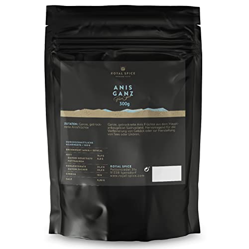 Royal Spice Anis Ganz 300g - Anis Samen Ganz für den Einsatz zum Kochen & Backen und Herstellung von Tee & Likör - 100g, 300g & 1kg - Anissamen Ganz in Spitzenqualität aus dem Hauptanbaugebiet von ROYAL SPICE bbq rubs & spices