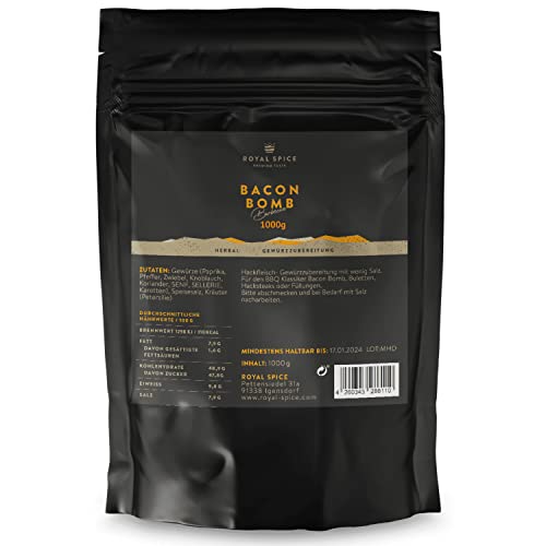 Royal Spice Bacon Bomb 1000g - Das Hackfleischgewürz mit dem Extra an BBQ-Aromen - Bestens geeignet für den BBQ-Klassiker Bacon Bomb & alle Arten von Hackfleisch - Grill, Smoker oder Pfanne von ROYAL SPICE