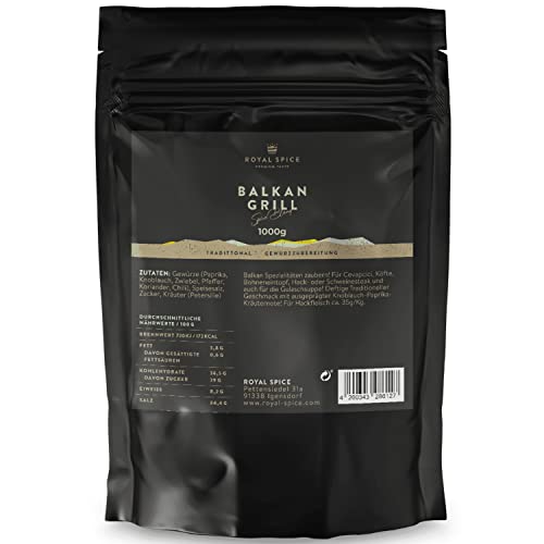 Royal Spice Balkan Grill 1kg - Ideal für alle Balkan Spezialitäten - Traditioneller Geschmack mit ausgeprägter Knoblauch Paprika Kräuternote! Vielseitig einsetzbar für Cevapcici, Köfte, Kebab uvm! von ROYAL SPICE bbq rubs & spices