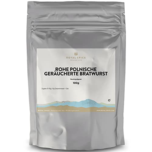 Royal Spice Bratwurst Gewürz Rohe polnische geräucherte Bratwurst 100g - Polnische Bratwurst Gewürzmischung für jede Art von geräucherter Wurst mit schöner, roter Farbe & intensivem Geschmack von ROYAL SPICE bbq rubs & spices