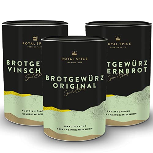 Royal Spice Brotgewürz Set - Bauernbrot 80g, Original 70g & Vinschgerl 70g - Brotgewürze Set für zahlreiche Anwendungsmöglichkeiten und absolute Geschmacksvielfalt - Dein selbstgebackenes Brot Backen von ROYAL SPICE