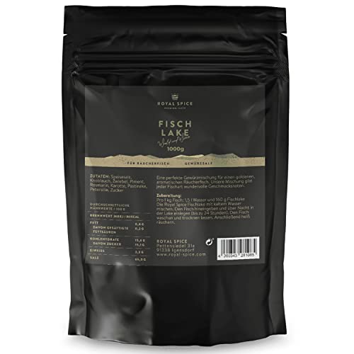 Royal Spice Fisch Lake 1kg - Für Goldbraune, frisch geräucherte Forelle, Makrele & Hering wie vom Grillstand - Leckere, traditionelle Räucherlake & Räucherlauge - Fisch Räuchergewürz & Grill Gewürz von ROYAL SPICE