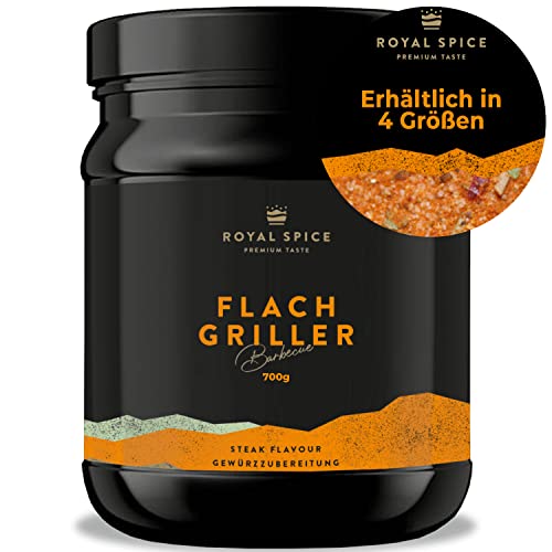 Royal Spice Flachgriller 700g - BBQ Gewürzmischung & Grillgewürz für Küche und Grill - Bester, klassischer Grillgeschmack - Ein MUSS für Nackensteak, Rückensteak, Bauchscheiben, Fleischspieße uvm! von ROYAL SPICE