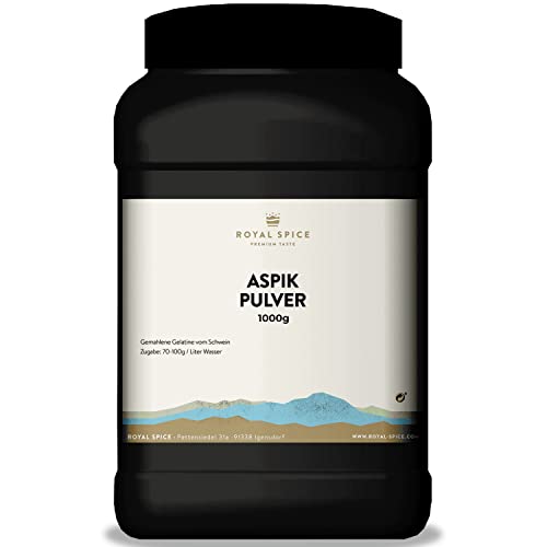 Royal Spice Gemahlenes Gelatine Pulver/Aspikpulver 200 Bloom - 1000g - Für ideale Bindung und beste Ergebnisse - Aspik Gelatine perfekt zur Verarbeitung in Wurstwaren und zum Kochen Royal Spice Gemahlenes Gelatine Pulver/Aspikpulver 200 Bloom - 1000g - Für ideale Bindung und beste Ergebnisse - Aspik Gelatine perfekt zur Verarbeitung in Wurstwaren und zum Kochen von ROYAL SPICE