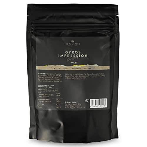 Royal Spice Gyros Impression 1000g - Gyros Gewürz, Döner Gewürz & Grillgewürz - Griechische Gewürzmischung & Gyrosgewürz für Gyros, Döner Fleisch/Drehspieß, Souvlaki, Leber, Steak, Lamm & Feta Royal Spice Gyros Impression 1000g - Gyros Gewürz, Döner Gewürz & Grillgewürz - Griechische Gewürzmischung & Gyrosgewürz für Gyros, Döner Fleisch/Drehspieß, Souvlaki, Leber, Steak, Lamm & Feta von ROYAL SPICE
