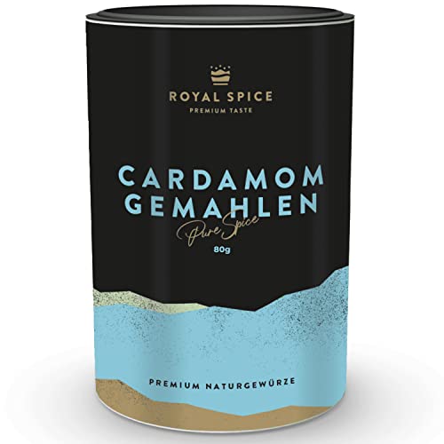 Royal Spice Kardamom gemahlen 80g - Fein gemahlenes Kardamompulver für den direkten Einsatz für Indisches Masala, Chai Tee, Currypulver, Weihnachtsgebäck, Glühwein oder bei der Wurstherstellung von ROYAL SPICE